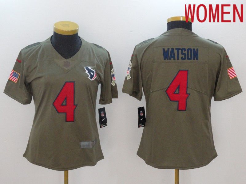 Women Houston Texans 4 Watson Red Nike Olive Salute To Service Limited NFL Jersey